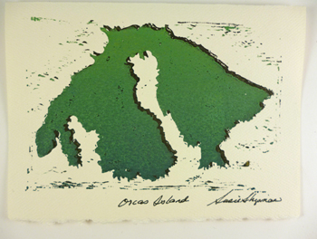 SJS-C Linoleum Print Card "Orcas Island" - Click Image to Close